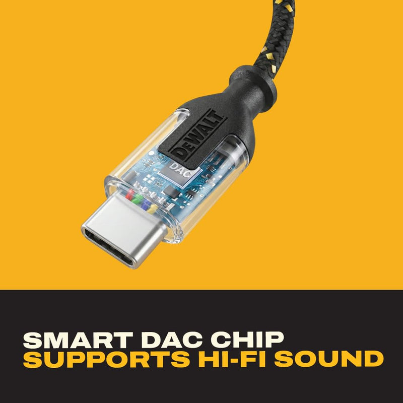 DEWALT Aux to USB C Adapter – 3.5mm to USB C Audio Headphone Dongle | DAC Chip, CTIA Compatible, Kevlar-Reinforced Cable for iPhone 17 16 15, Samsung Galaxy, iPad & MacBook