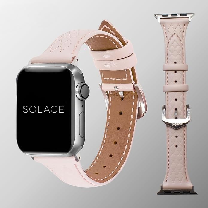 Solace Bands Allura Leather Watch Band - Compatible with Apple Watch Bands for Women and Men, Leather Watch Band for 38mm 40mm 41mm 42mm 44mm 45mm 49mm Ultra, SE and 11 10 9 8 7 6 5 4 3 2 1 38/40/41MM Champagne Pink