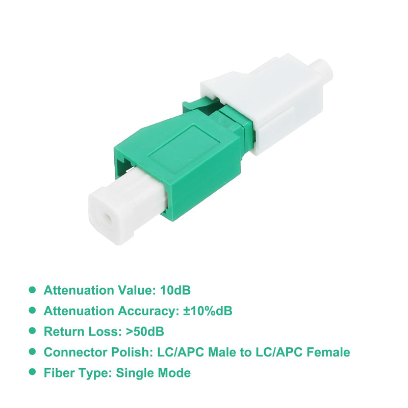 QUARKZMAN 10dB LC Fiber Optic Damper, LC/APC SM Single Mode Solid Glass Fiber Damper Male to Female for Fibre Optic Transfer Pack of 1 10 dB