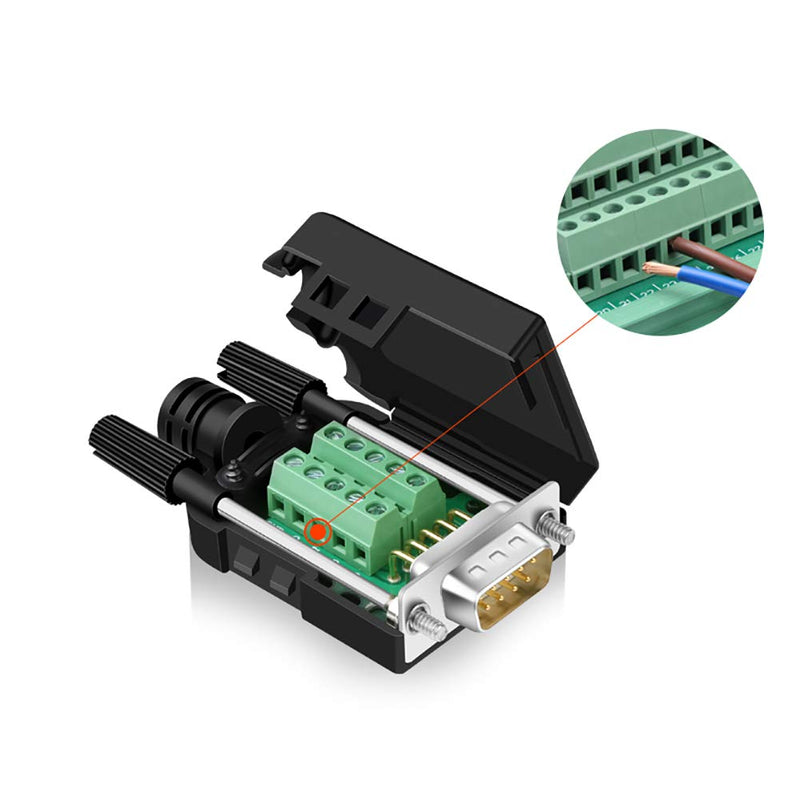 COMOPEZ 2Pcs DB9 Breakout Connector Solderless RS232 D-SUB Serial to 9-pin Port Terminal Female Adapter Connector Breakout Board Module with Case