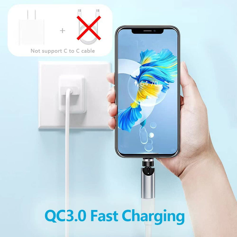 USB C Magentic Adapter 540 Degree Rotation 3 in 1 QC 3.0 Fast Charging Max Support 3A, Silver 1pack-silver usb c magnetic adapter