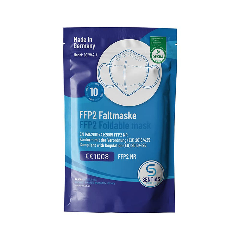 FFP2 Maske in Deutschland hergestellt - Atemschutzmaske mit 98% Filterwirkung - 4-lagig, 10 Stück