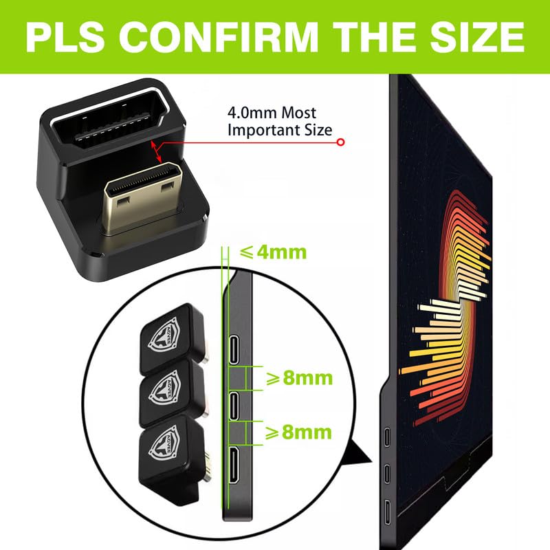 AGVEE 180 Degree Angled USB-C to USB-C Adapter and Short Side Inward U-Shaped Mini HDMI to HDMI Converter, HDMI 2.0 4k@60HZ, Coupler Extender Extension for Portable Display Monitor, Black