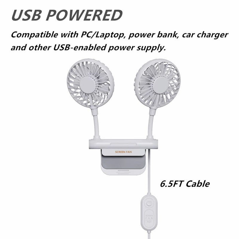 Monitor Fan, THRRLY Screen Fan with 2 Fans, 3 Speeds Desktop Table Cooling Fan with Sturdy Adjustable Clamp, Strong Wind Quiet Small Desk Fan USB Powered Mini USB Fan for Office Laptops, Desktop PC. White