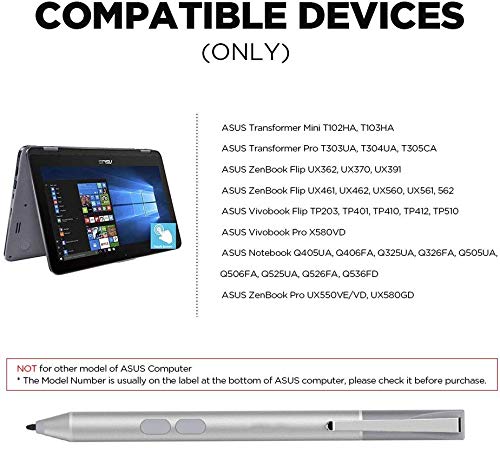 Digital Pen Active Stylus for ASUS Transformer T102HA T103HA T303UA T305CA T304UA, ZenBook UX560UA UX561UA, Vivobook TP510UA TP203NA TP401NA with 1024 Levels of Pressure Sensitivity Platinum
