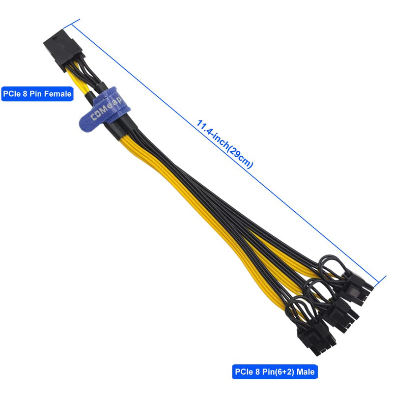 COMeap GPU VGA PCIe 8 Pin Female to 3X 8 Pin(6+2) Male PCI Express Adapter Splitter Extension Cable for Bitcoin Ethereum Mining 11.4-inch(29cm) 3x8pin(6+2)