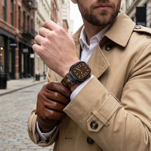 DABAOZA Leather Band Compatible for Apple Watch Ultra 3 Band 49mm 46mm 45mm 44mm for Men Women, Premium Leather Rugged Matel Replacement Strap for iWatch Ultra 2 SE Series 11 10 9 8 7 6 5 4