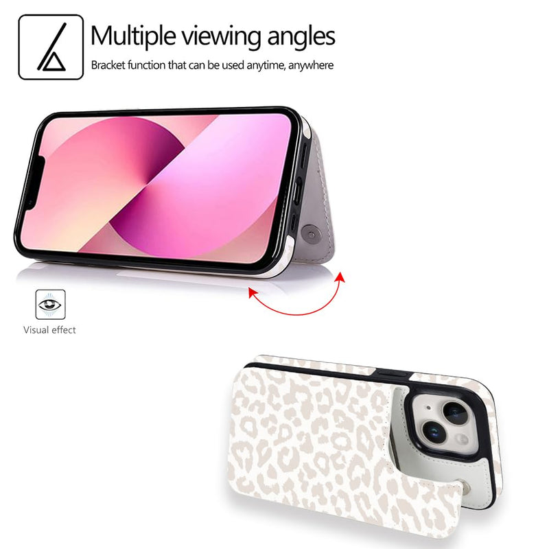 uCOLOR Flip Leather Wallet Case Card Holder Compatible with iPhone 13 6.1 iPhone 14 6.1 Women and Girls with Card Holder Kickstand (Beige Leopard) Beige