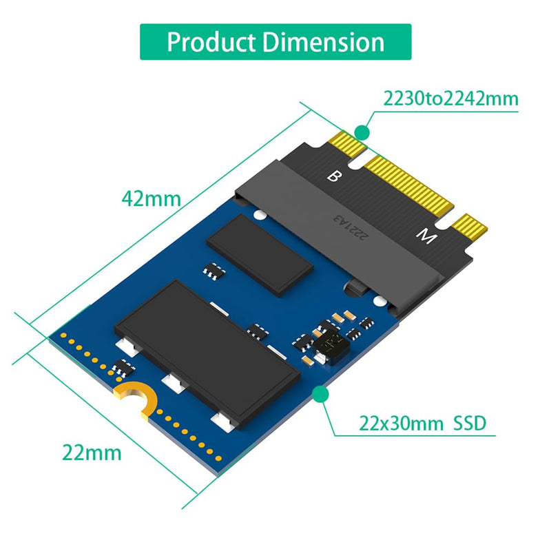 JMT M.2 NVME M-Key B+M 2230 to 2242 SATA-Bus SSD Extension Adapter Card Compatible with ThinkPad X270 X280 T470 T480 L480 T580 Serials (2230 to 2242)