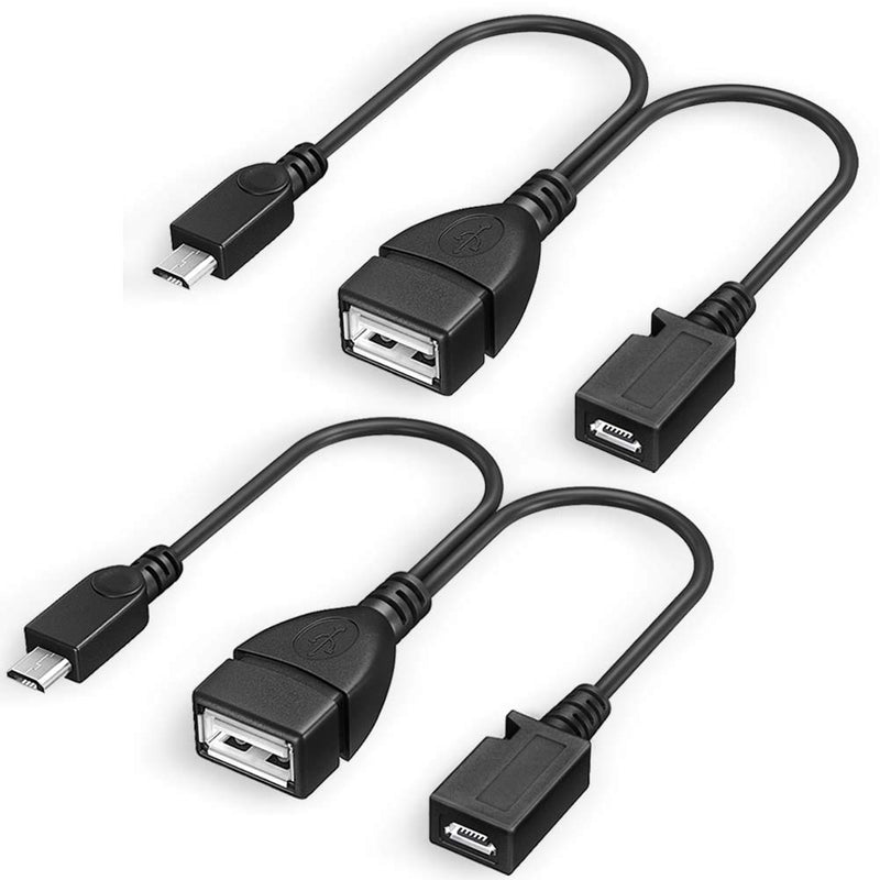[2 Pack] ANDTOBO 2-in-1 Micro USB OTG Adapter with Power for Fire Stick/Host Devices etc- Black 2 Pack