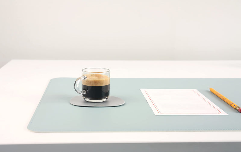DeskPaw Dual-Sided Leather Desk Pad,Blotter for Laptop Computer,Mouse Pad,Writing,Drawing,Arts and Craft Mat (Blue/Silver, 17"x35”) 17"x35” Blue/Silver