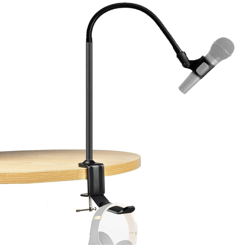Wave 3 Microphone Arm Stand, 24 Inch Clamp Mount Swivel Holder With Headphone Hook Compatible With Elgato Wave 3, DX USB Microphones - Mic Stand With 1/4 Thread, Clip and 3/8, 5/8 Adapter