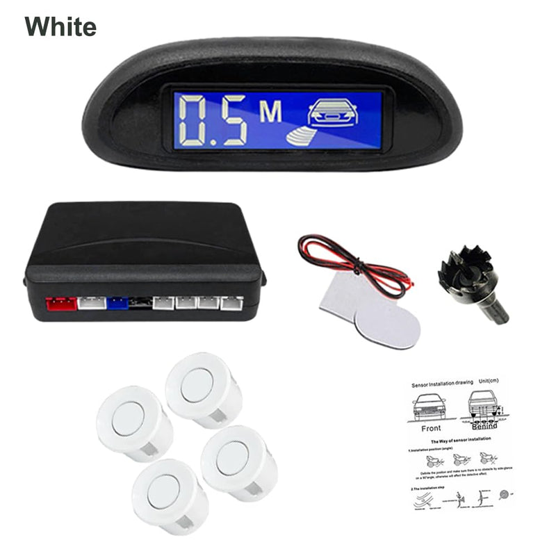 [AUSTRALIA] - 4 Sensors Car Parking Assistance Reversing Radar LED Display Sound Warning White, Car Reversing Radars System, Front/Rear LED Display 12V Car Vehicle Reverse Backup Radar System 