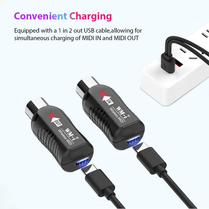 [AUSTRALIA] - Wireless MIDI Adapter Rechargeable Audio Transmitter Receiver 2.4GHz Ultra-Low Latency Built-in Silent Portable MIDI Connector for Wind Instruments Guitar Digital Piano Keyboard 