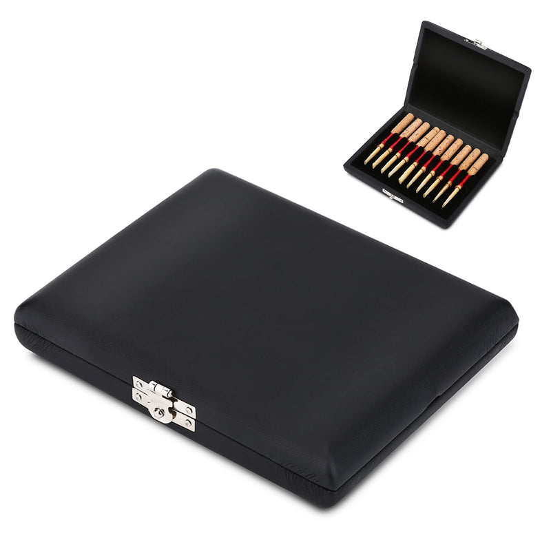 [AUSTRALIA] - Oboe Reed Case, Black Wood + PU Leather Reed Case with Slot Design, 4.52x3.74x0.78inch Oboe Case for Storing and Protecting Oboe Reeds(Pack of 10) 
