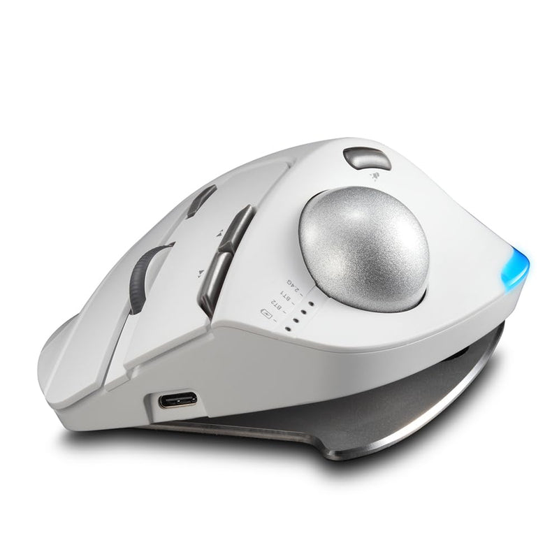 zelotes Trackball Mouse,Rechargeable Wireless Bluetooth Mouse,4800 DPI (5-Level Adjustable), Dual Mode (BT 5.0/3.0 + 2.4G USB Receiver),LED Lighting,Ergonomic Design,for Laptop, PC, Pad (White) White