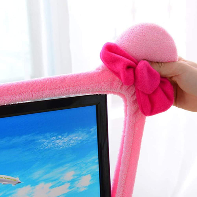 Monfurise 20"-29" Lovely Cute Dustproof Computer Monitor Cover with Cat Ear Laptop TV LCD Screen Monitor Decoration Dust Cover Protector, Pink big Pink