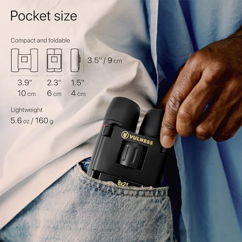 VULNESS Binoculars for Adults, Small Mini Travel Essentials, 8X21, Black