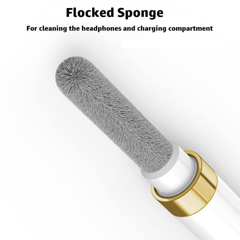 ECP4in1 for Airpod Cleaner Kit Equipped with a Flocked Sponge a Metal Pen Tip 2 High-Density Brush Easy Clean Hard-to-Touch Place Earbud Cleaning Kit Tool for Airpods Pro 1 2 3 -Gold Gold