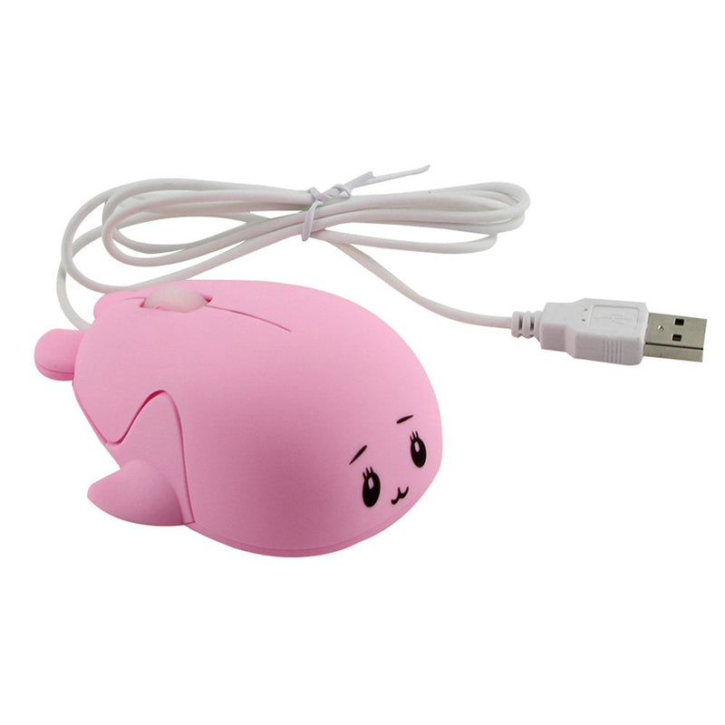 Fashionable Cute Animal Baby Dolphin Shape USB Wired Mouse 1600 DPI Optical Mice Mini Small Kids Children Mice for PC Laptop Computer (Pink) Pink