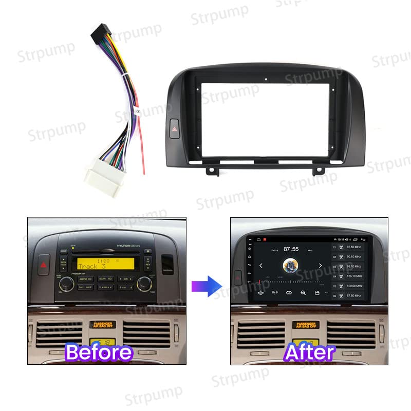 9'' Car Radio Stereo Dash Frame Fascia Bezel Panel w/Power Harness Cable Compatible for Hyundai Sonata NF 2004 05 06 07 08 Install Mount Kit