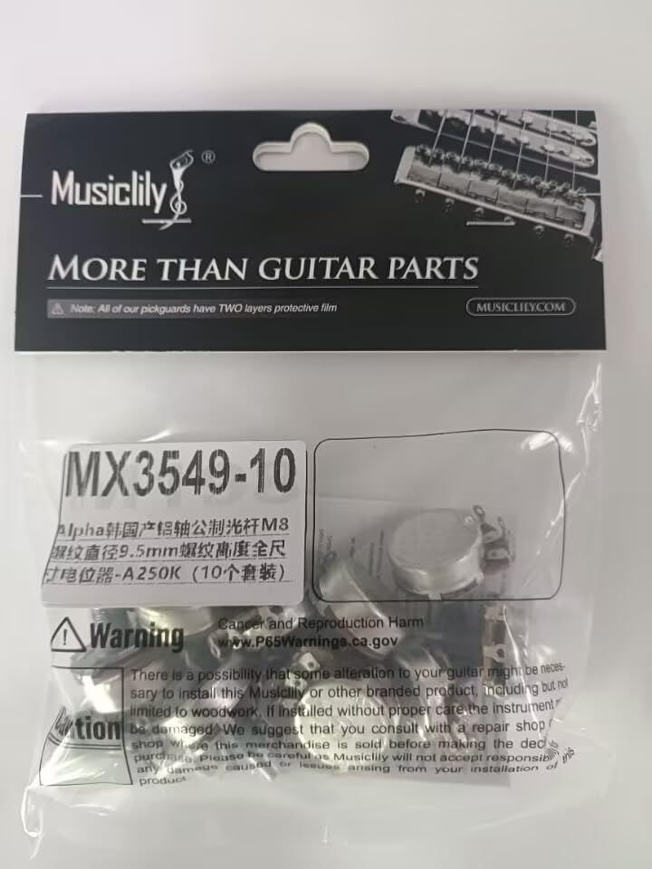 [AUSTRALIA] - Alpha A250K Pots Metric Solid Standard Shaft 9.5mm Audio Taper Potentiometers for Electric Guitar Bass (Set of 10) A250K Solid Shaft 9.5mm 
