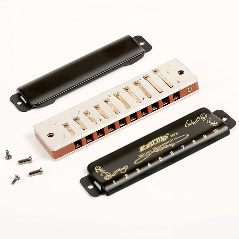 [AUSTRALIA] - Blues Harmonica E Key, Diatonic 10 Hole 20 Tone 008k Black Harmonica, Standard for Professionals, Adults & Beginners 