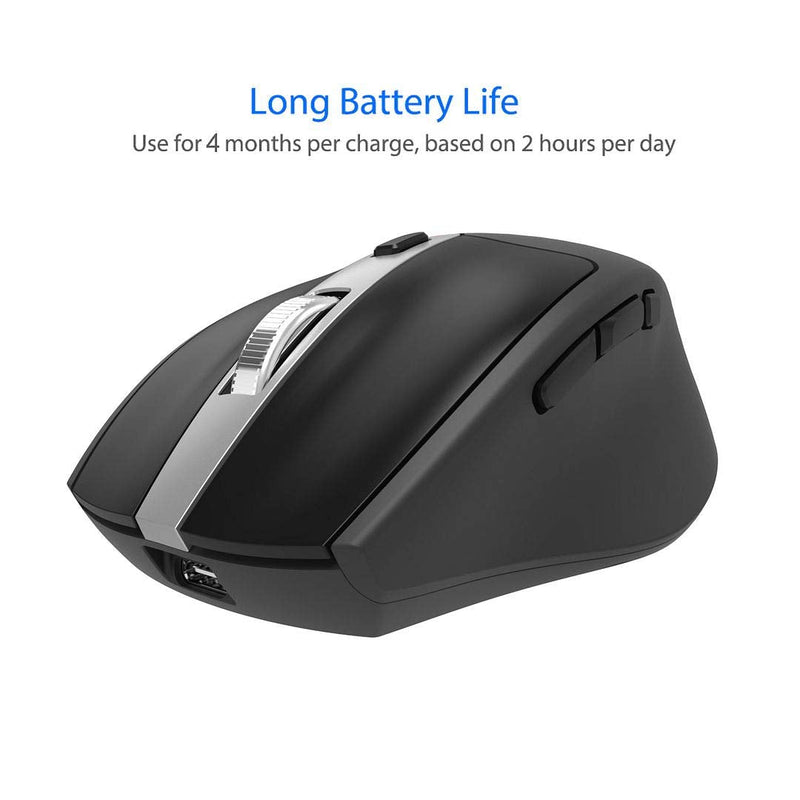 Arteck Multi-Device Wireless Bluetooth Mouse with Nano USB Receiver Ergonomic Right Hand Silent Clicking for Computer Desktop PC Laptop Mac iPad and Windows 10/8 iPad OS Build in Rechargeable Battery Black