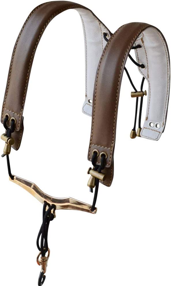Saxophone Shoulder Strap - Genuine Leather, 100% Handmade, No Stress on Neck Shoulder Strap for Sax Bass Tenor Alto