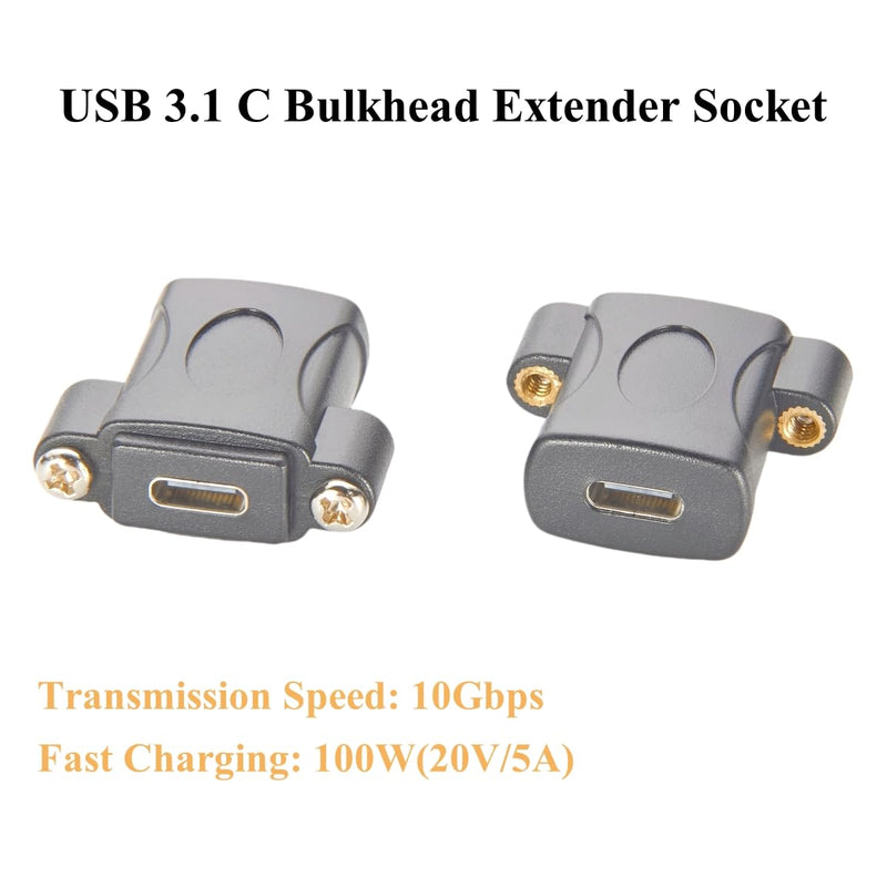 Screw Panel Mount USB 3.1 Type C Coupler Converter 10Gbps USB C Female to Female Gender Changer 100W Pass Through Bulkhead Extender Socket Connector for Data Transfer Charging (5PCS) 5PCS