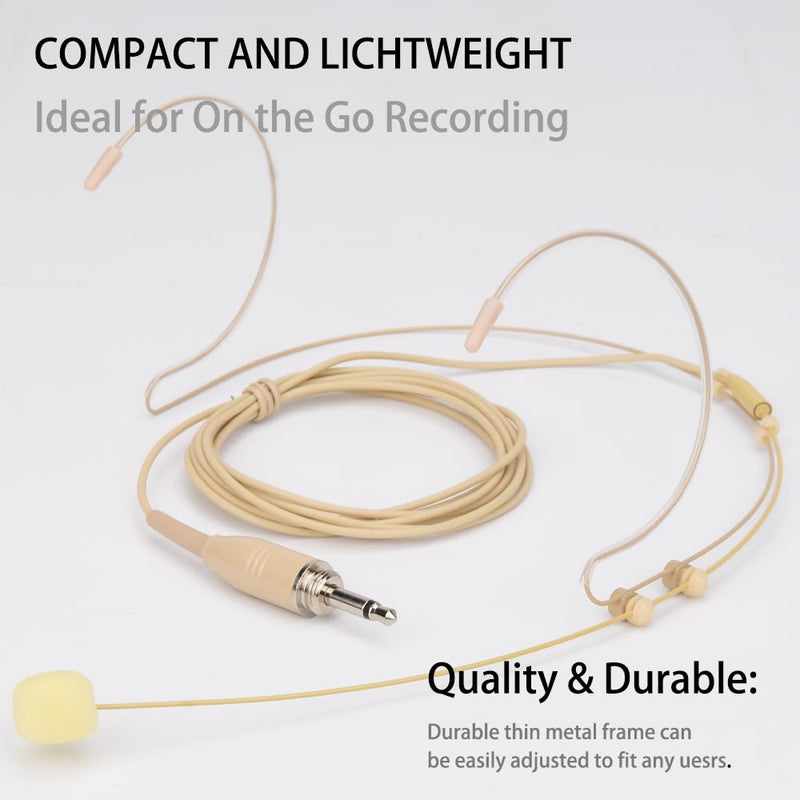YXG Headworn Earset Over Ear Hanging Mic Beige Low Profile Light-Weight Microphone, with1.45m Cable 3.5mm Thread Screw Lock Head，for Wireless System & Body/Belt Pack Transmitter