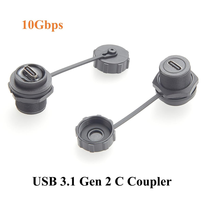 IP67 Waterproof USB 3.1 Type C Flush Panel Mount Coupler 10Gbps USB C Female to Female Bulkhead Pass Through Connector Threaded Fixed Recessed Charging & Data Adapter with Dust Cap (5PCS) 5PCS