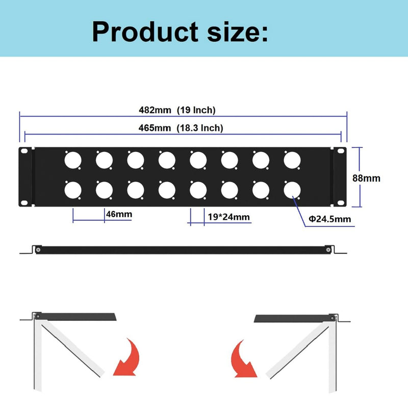 2U Hinged Rack Component Panel with 16 D-Series Punch-Out Holes for 19 inches AV, Sound, Computer Equipment Racks (2U16DBP)