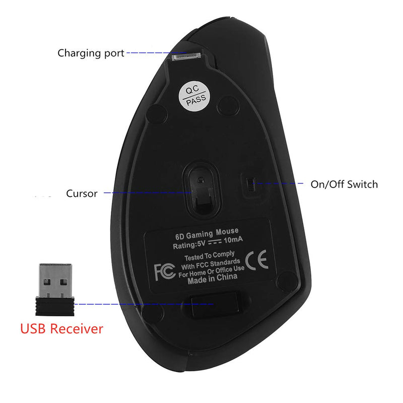 FIRSTMEMORY Wireless Vertical Mouse, Wireless Ergonomic Vertical Mouse, 2.4G High Precision Optical Mice 800/1200/1600DPI for PC Laptop Desktop Mac (Ergonomic Mouse-Rechargeable) Ergonomic Mouse-Rechargeable