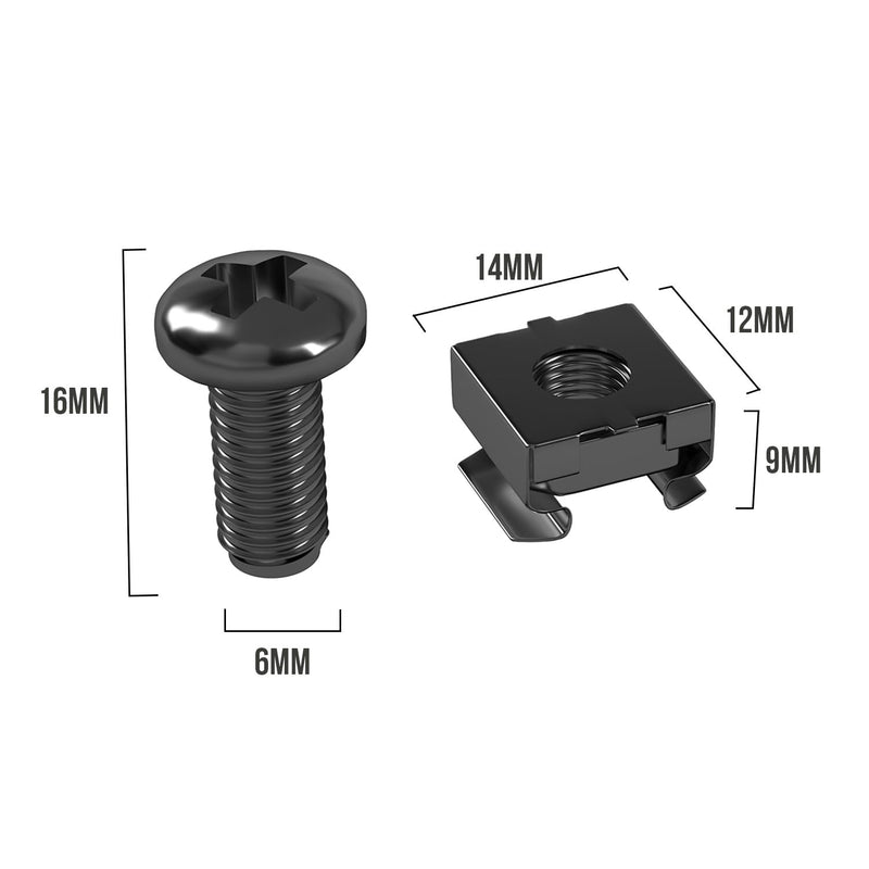 50 Pack of Black M6 Cage Nuts & Screws for Rack Mount Equipment Server 19x10"Cabinet, Patch Panel, Server Shelves Fixing & Installation Screws & Cage Nuts Wall Mount Server Network Enclosure 50