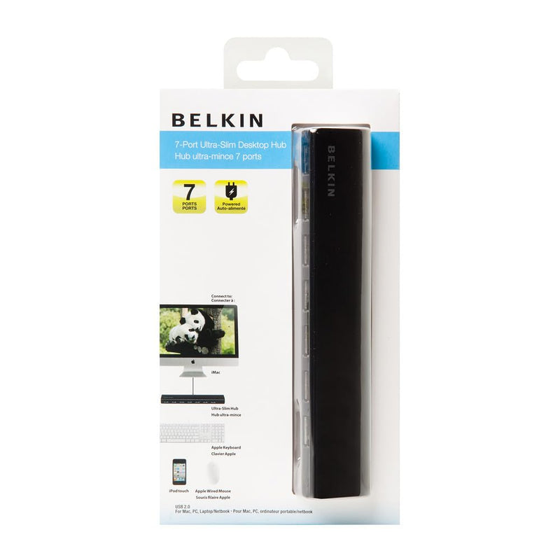 Belkin 7-Port USB 2.0 Ultra-Slim Desktop Hub | Expands USB connectivity for desktop and laptop, slim low-profile design, compatible with keyboards, mice, and drives