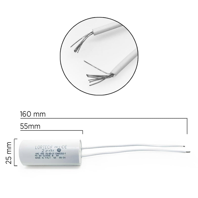 LORTECH Start-up capacitor 2µF 450V cylindrical plastic capacitor electronic component