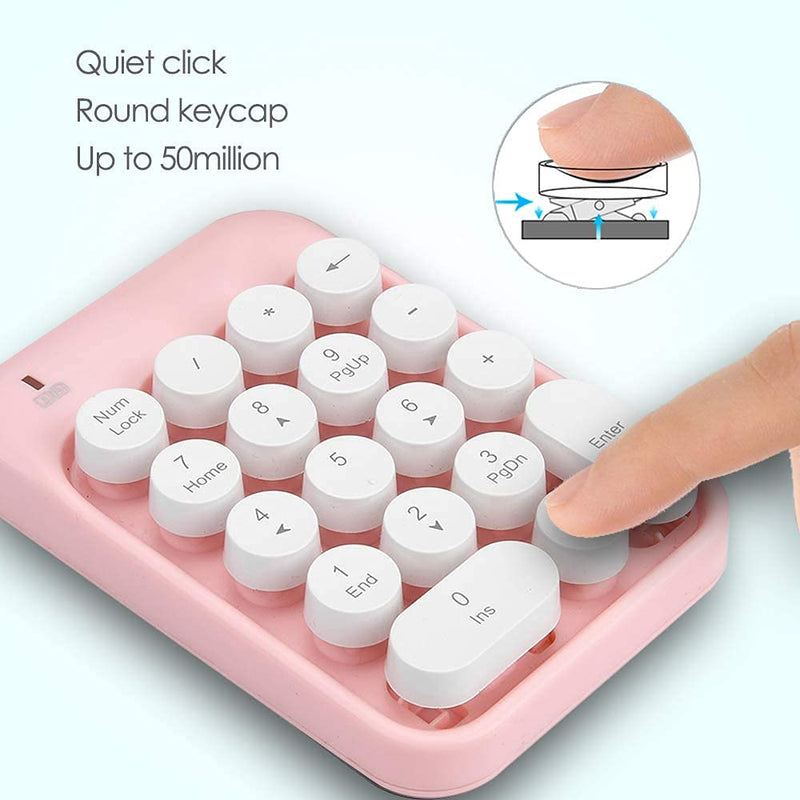 Wireless Numeric Keypad 18 Keys with 2.4G Mini Portable Silent Number Pad USB Receiver Financial Accounting Keyboard Extensions for Laptop Desktop PC Pro（Pink） Pink