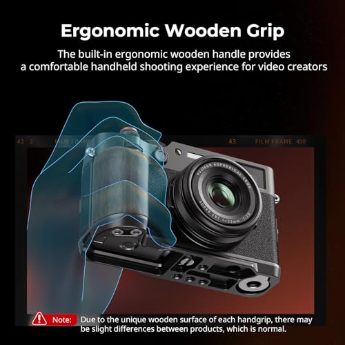 SMALLRIG X100VI / X100V Handgrip, Wooden L-Shape Grip for FUJIFILM X100VI / X100V Camera, Built-in Quick Release Plate for Arca, with Shutter Button and Hot Shoe Cover (Black) 4805 Black