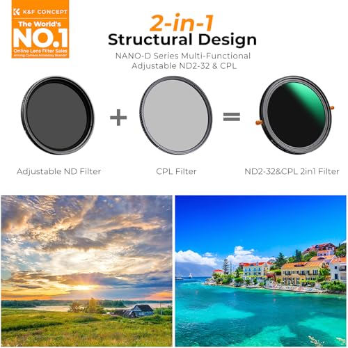 K&F CONCEPT 72mm Variable ND2-32 & CPL Polarizing Effect in 1 Lens Filter