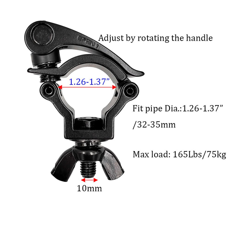 1.26-1.37inch Quick Release Stage Light Clamp Truss Clamps Heavy Duty 165lbs Dj Light Clamps Fit Pipe OD 32-35mm F24 2Pack