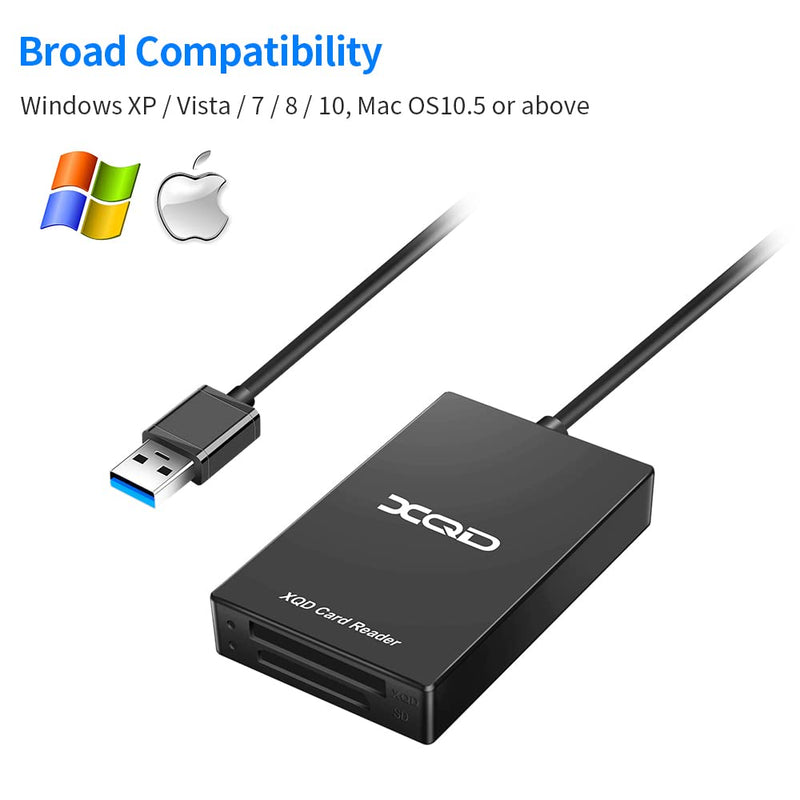XQD Card Reader, USB 3.0 XQD SD Card Reader Sony XQD Reader 2 in 1 Memory Card Reader 5Gpbs Super Speed Compatible with Sony G/M Series, Lexar 2933x/1400x USB Mark XQD Card, SD/SDHC Card for Wins/Mac Black-A