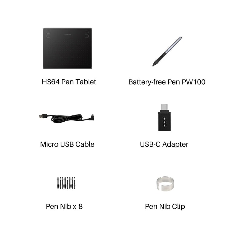 HUION HS64 OSU Drawing Tablet 16384 Pen Pressure | 6.3x4 inch for Beginner, Battery-Free Stylus, Ultra-Slim, 4 Hot Keys, Work with Windows/Mac/Android/Linux Small