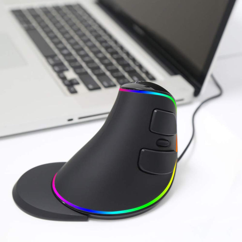 DELUX Wired Ergonomic Vertical Mouse, Large RGB Ergonomic Computer Mouse with 6 Buttons, Removable Wrist Rest, 4000DPI and On-Board Software Reduce Hand Strain,for Carpal Tunnel(M618Plus RGB-Black) Wired with RGB