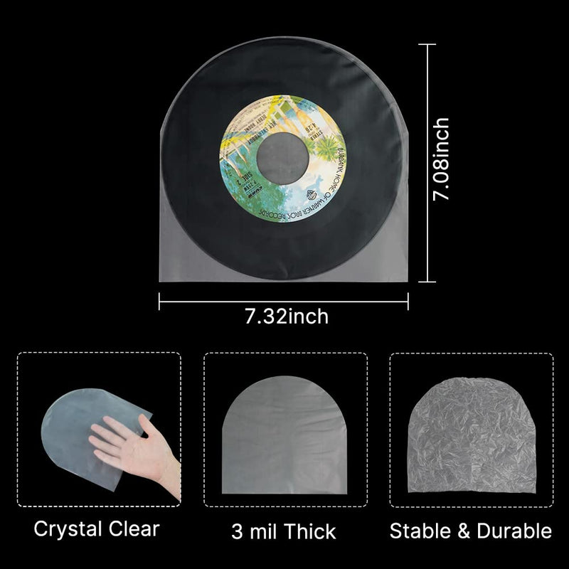 [AUSTRALIA] - 7 Inches EP Vinyl Record Inner Sleeves, 50PCS Anti Static Plastic Round Bottom Protective Sleeves for Vinyl Record, Translucent 7 inch 