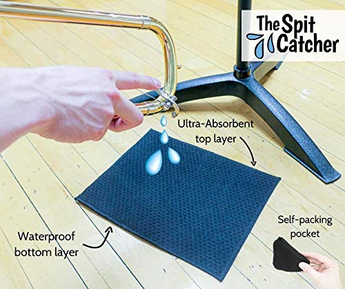 The Original Spit Catcher by Brasstache - For Brass/Wind Instruments, Ultra-Absorbent and Leakproof, Multi-layered Cloth Pad to Empty Your Spit, Self-Packing…… (Single) Single