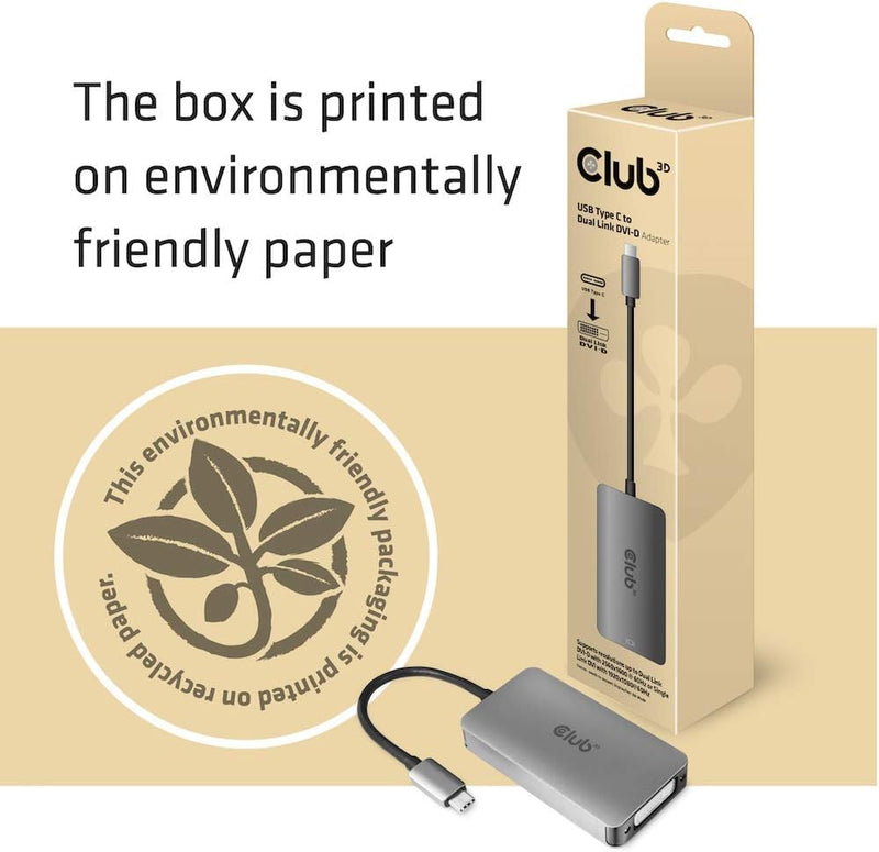 Club 3D CAC-1510 USB Type C to Dual Link DVI-D Cable Adapter Support 3840x2160@30hz, 2560x1600@60Hz HDCP Support M/F