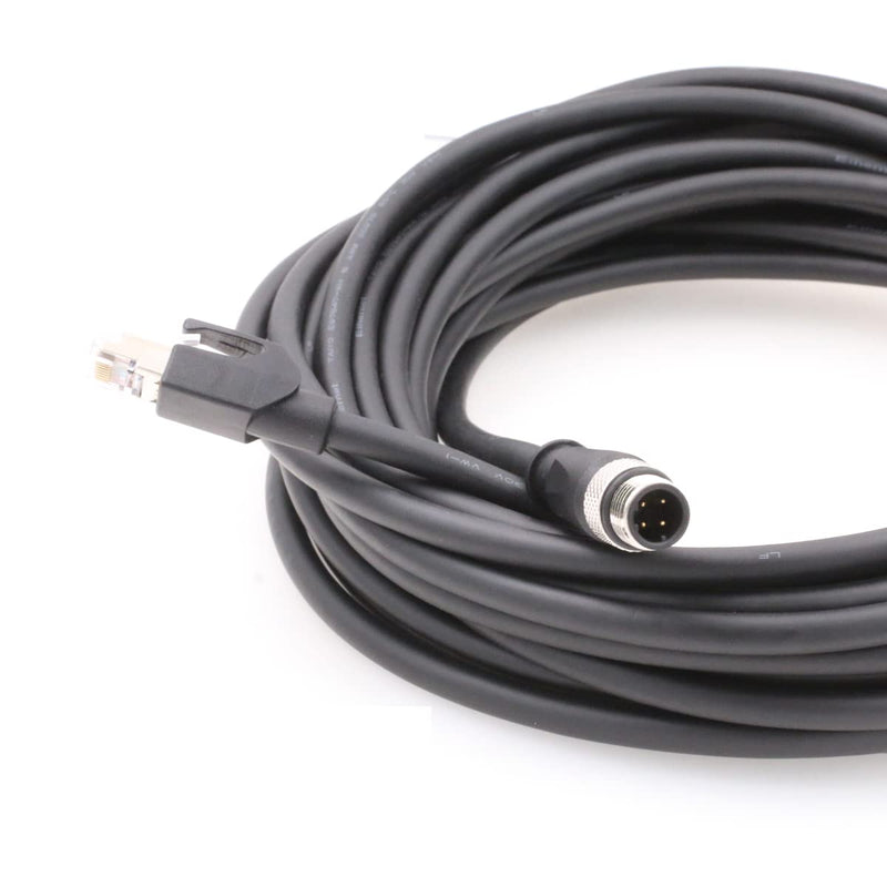 SZRMCC M12 Ethernet Cable D-Code 4 Pin Male to RJ45 Connector High Flex Cat5e Shielded Waterproof Network Cable for Industrial Camera Sensor (10m,Black) Black 10m