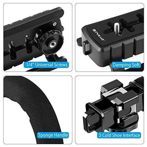 PULUZ U/C Shape Video Action Stabilizing Handle Grip Handheld Stabilizer Kit with Phone Clamp + LED Studio Light for Canon Sony Nikon Cameras and Home DV Camera Smartphones stabilizer kits 2