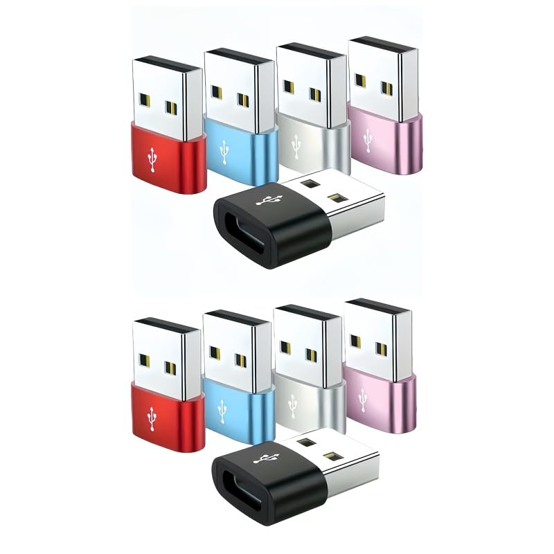 5Pcs USB A to Type C Adapter, Male to Female Charging Connector, Compatible with iPhone, iPad, AirPods, Apple Watch and Samsung Devices (Silver) Silver USB A to C Adapter Set (5 Piece)